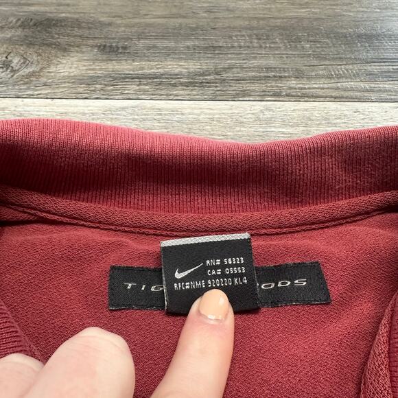 Nike Tiger Woods Polo Shirt Dark Red Mens L Short Sleeve Cotton Golf Dri-Fit - Picture 5 of 8